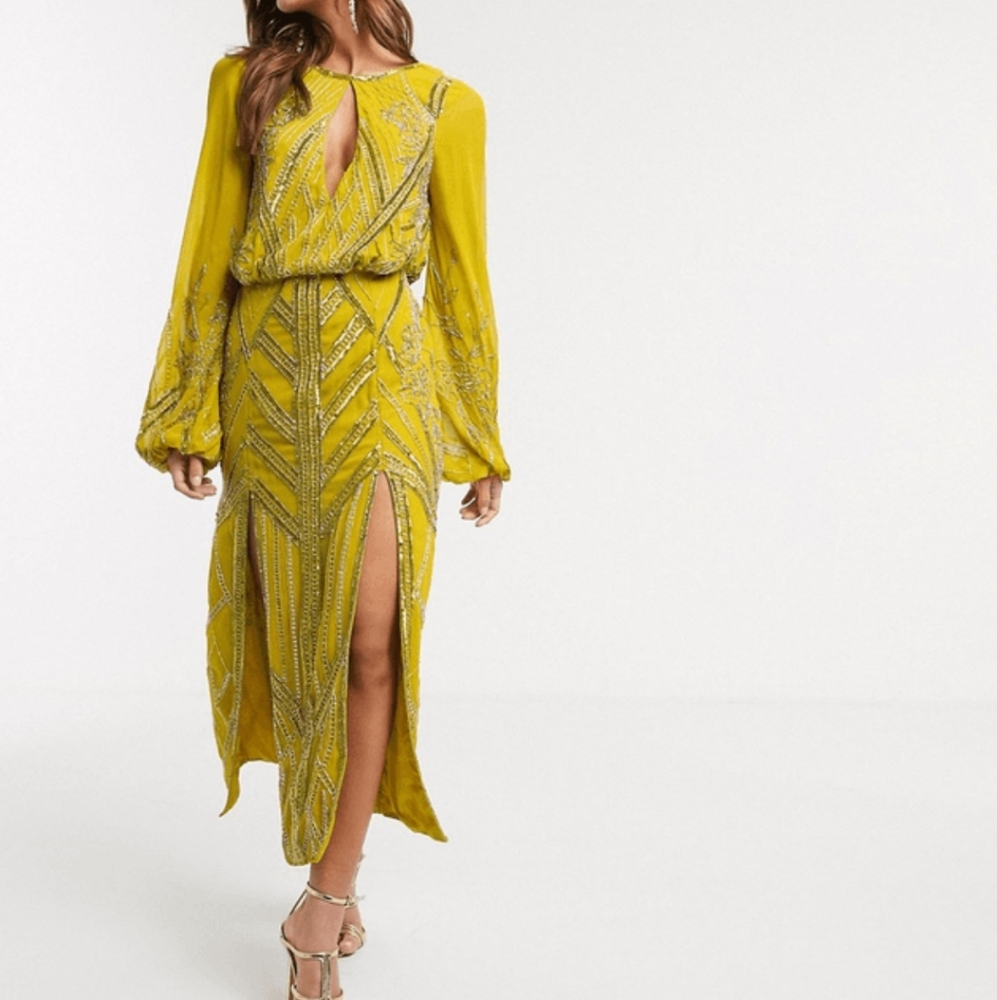 ASOS DESIGN Eivissa Blousson Beaded Dress